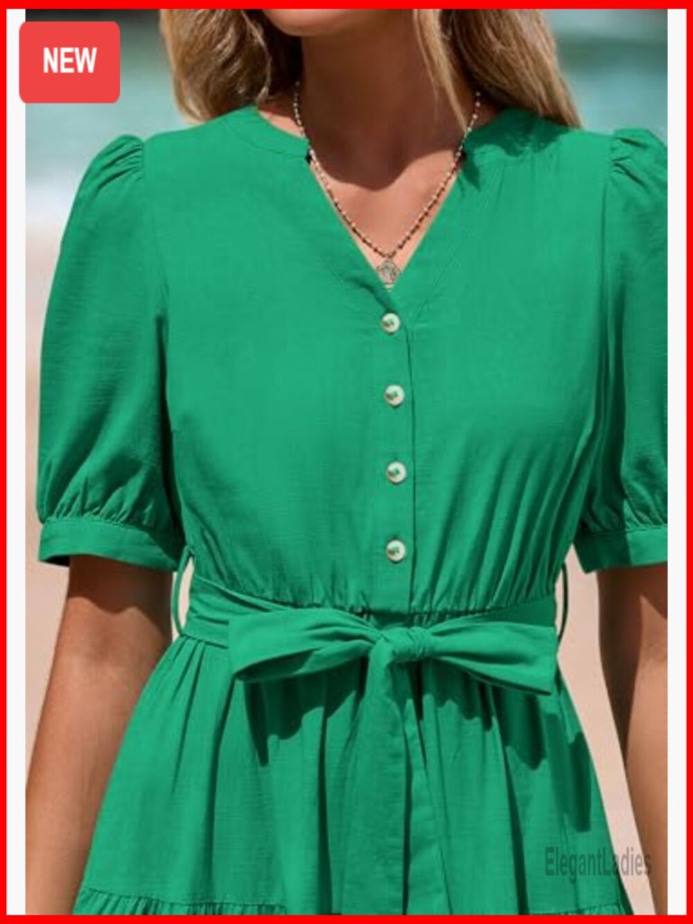Short Sleeve V Neck Ruffle A Line Midi Dress with Belt - Picture 5 of 7